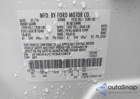 2014 Ford Edge Sel from USA, damaged, VIN 2FMDK4JC7EBA13972